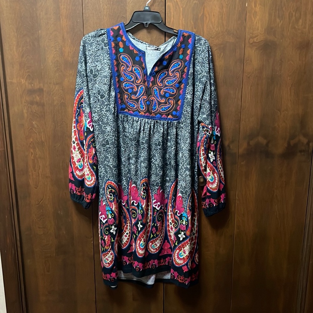 White Mark Midi Long Sleeve Dress 2X